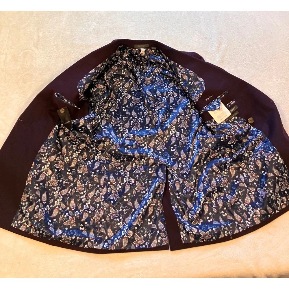 Indochino Double Breasted Blazer Mens 38 Burgundy Paisley Lining Peak Lapel